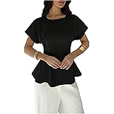 SweatyRocks Women's Dolman Sleeve Elegant Work Blouses Crew Neck Ruffle Babydoll Tops