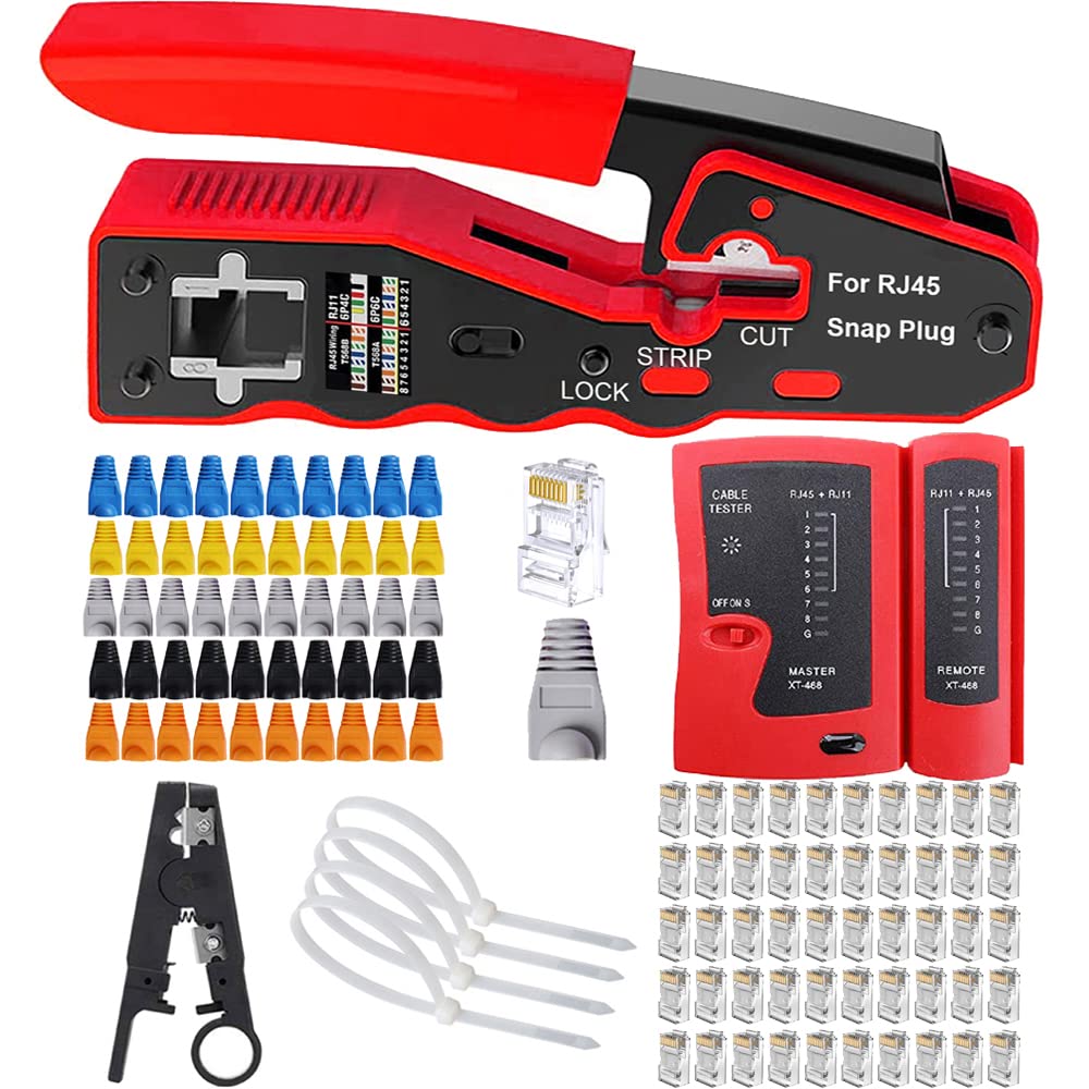 MAYLINE RJ45/CAT7/CAT5/CAT6 Crimper Network Tester Tool Pliers Kit, Crimping Tool Set Maintenance Wire Stripping Cutter, Ethernet Cable Connectors,Professional Punch Down Tool(RED) — image 1