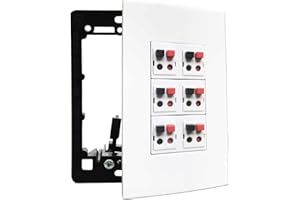diyTech Premium 6 Speaker Wall Plate, Supports 6 Speaker Configurations, 1 Gang Screwless - White