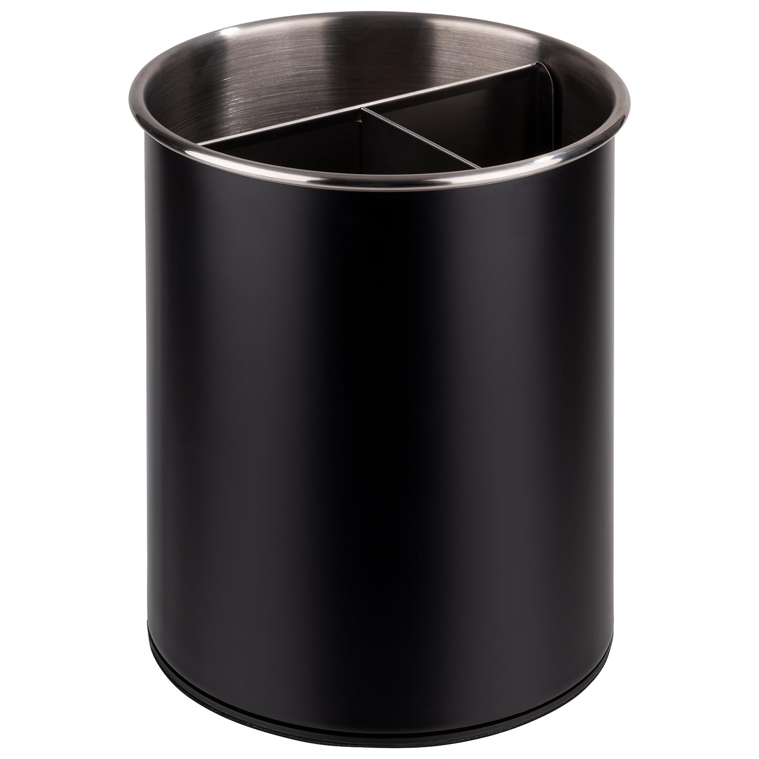 APS 11748 Cutlery Holder Rotatable Diameter 13 cm Height 16.5 cm Furniture Friendly Bottom Removable Divider (3 Compartments) Stainless Steel Black