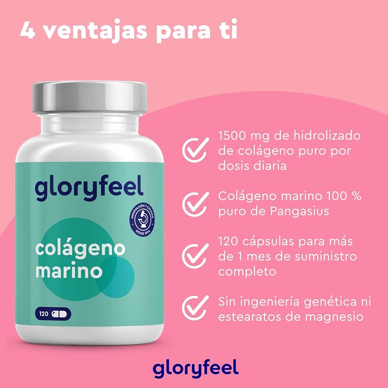 Colágeno marinho hidrolisado alta dose de 1500 mg 120 cápsulas | peptídeos de colágeno marinho 100% puros de peixes selvagens, proteínas de colágeno para massa muscular para ossos e articulações