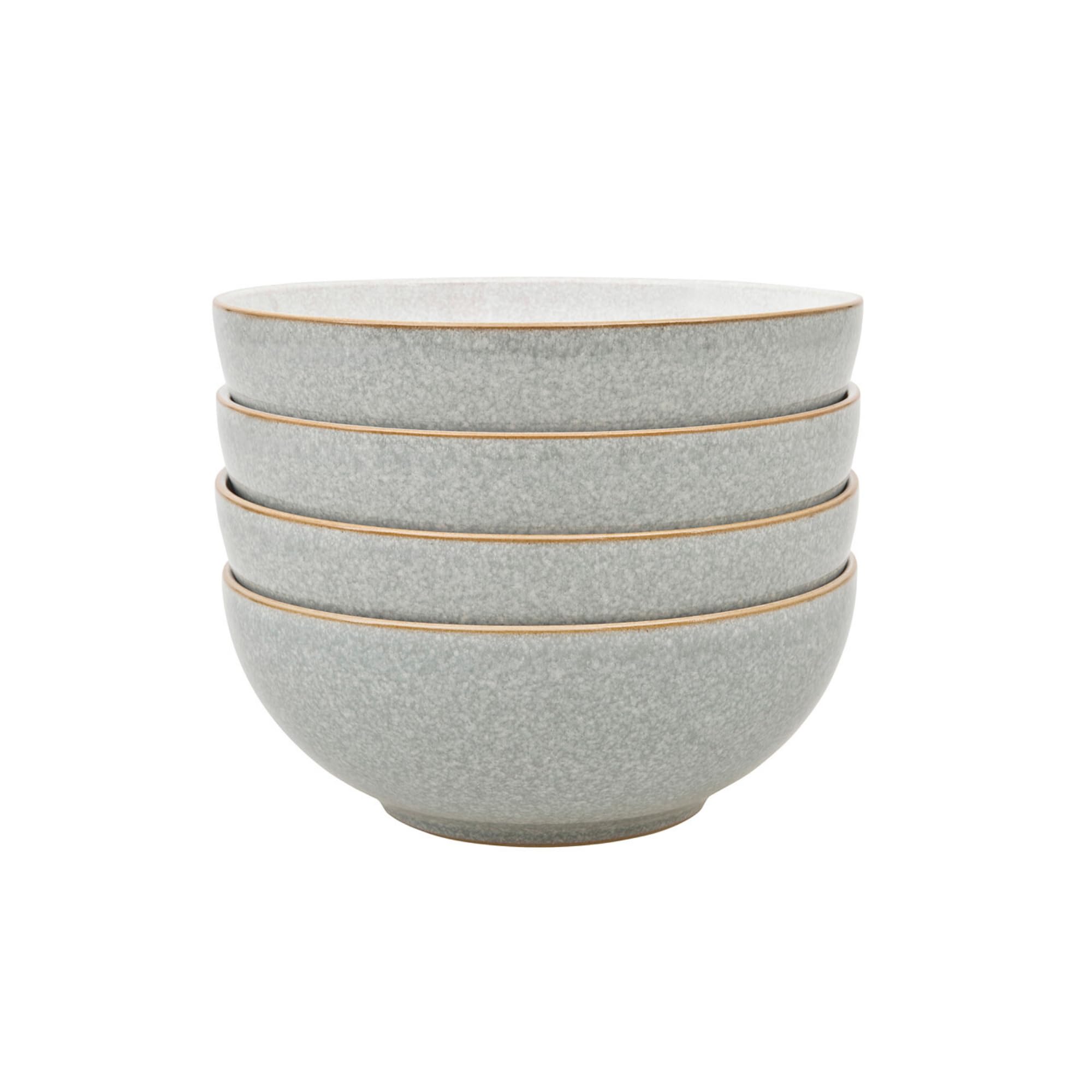 Denby - Elements Light Grey Cereal Bowls Set of 4 - Dishwasher Microwave Safe Crockery 820ml 17cm - Pale Grey, White Ceramic Stoneware Tableware - Chip & Crack Resistant Soup Bowls