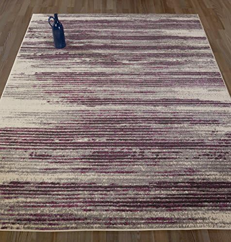 Diagona Designs Contemporary Stripes Design Modern 8' by 10' Area Rug, 7'10" W x 9'10" L Beige / Purple / Gray