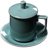Handmade Celadon Tea Cup SET with Lid & Saucer | 14oz Traditional Porcelain | Gift Boxed for Chinese Tea Ceremony, Birthday, Wedding