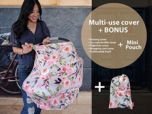 Premium Soft, Stretchy, and Spacious 4 in 1 Multi-Use Cover for Nursing, Baby Car Seat, Stroller, Scarf, and Shopping Cart - Best Gifts by Pobibaby (Grace)