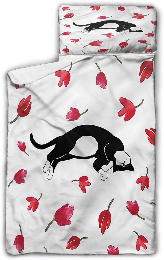 Modern Daycare Toddler Nap Mat Cute Cat Sleeping Tulips Daycare and Sleepovers 50X20 INCH