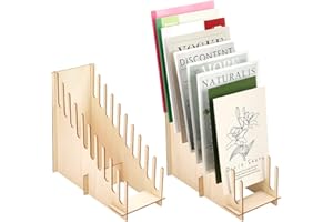 PH PandaHall 2 Set Greeting Card Display Stand, 10 Slot Wooden Postcard Holder Tabletop Sticker Display Rack for Home Office 