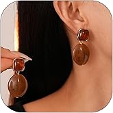 Irregular Oval Earrings For Women Chunky Resin Dangle Drop Earring Vintage Geometric Statement Earrings White Maroon Lightweight Jewelry For Wedding Birthday Prom Party Outfits