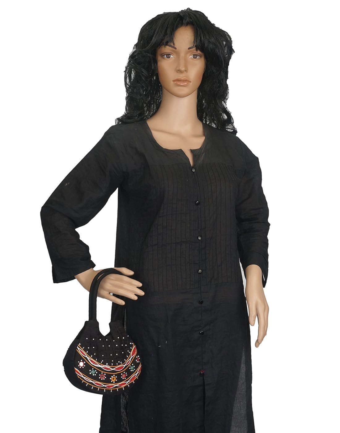 belladona small pot cut mirror work bag in black