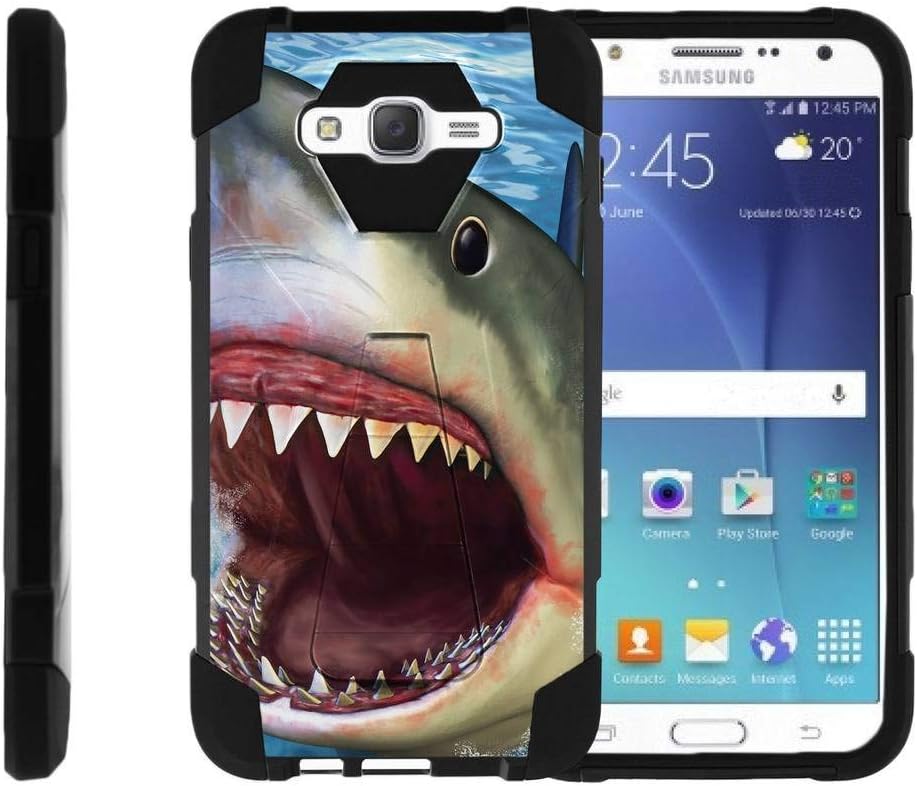 TurtleArmor | Compatible with Samsung Galaxy J7 (2015) Case | J700 [Dynamic Shell] Hybrid Duo Cover Hard Shell Kickstand Impact Absorber Silicone Sea Ocean Beach - Shark Attack