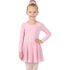 PATPAT Ballet Leotards for Girls, Long Sleeve Dance Leotard with Skirt | Toddler Ballerina Outfit Dress, 3-9 Years, Chiffon H
