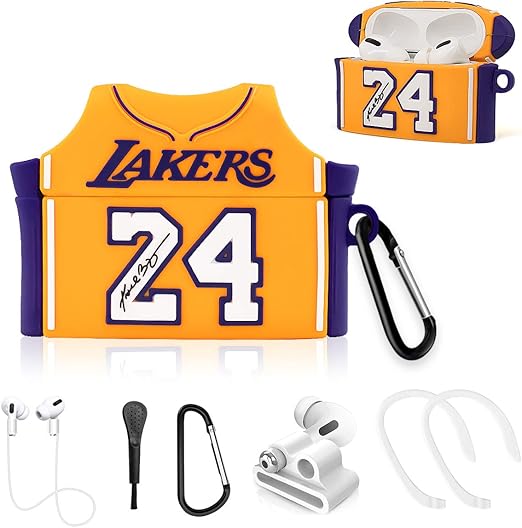 Amazon Com Toluohu Airpods Pro Case 6 In 1 Accessories Set Protective Cover Cute 3d Cartoon Cool Basketball Star No 24 Jersey Design Silicone Cover Compatible With Airpods Pro With Accessories No 24 Yellow