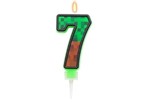 OGNOMIFX TNT Themed Birthday Cake Candles, Pixels Cake Topper for Boys Girls, Kids Birthday Party Decorations, Theme Birthday Party Supplies (Number 7)
