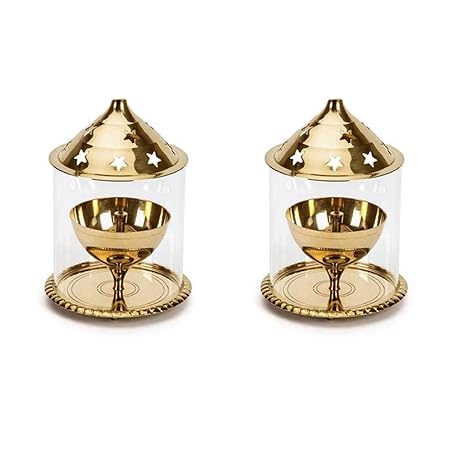 Tip n Top Designer Akhand Diya with Molded Glass Cover and Stylish Lid on it (Set of 2)