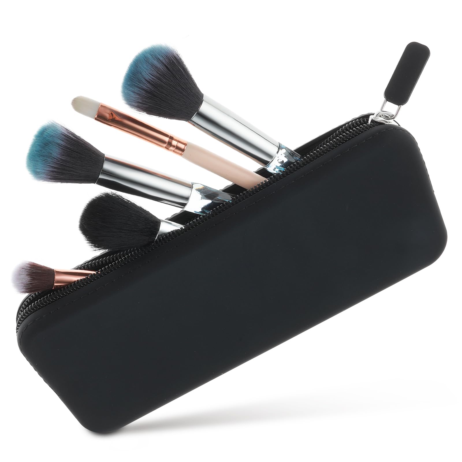 cobee Makeup Brush Zippered Pouch, Washable Silicone Cosmetic Brushes Holder Travel Essentials Case Large Capacity Portable Make Up Storage Organizing for Women Travel Toiletries Cosmetic Tool(Black)