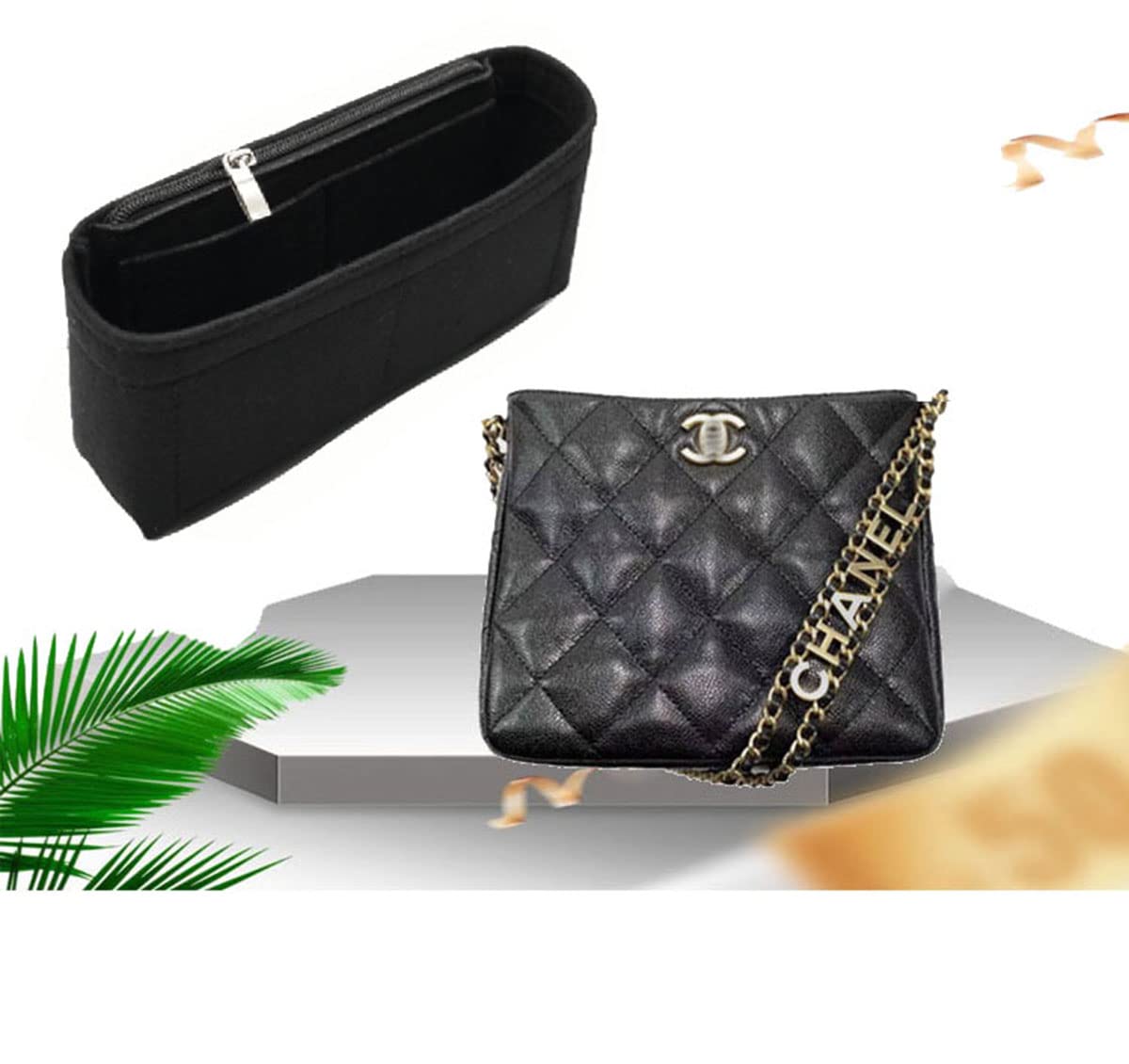 Lckaey Purorganizer is used for 22s new chain underarm bag hobo storage finishing bag3003-black