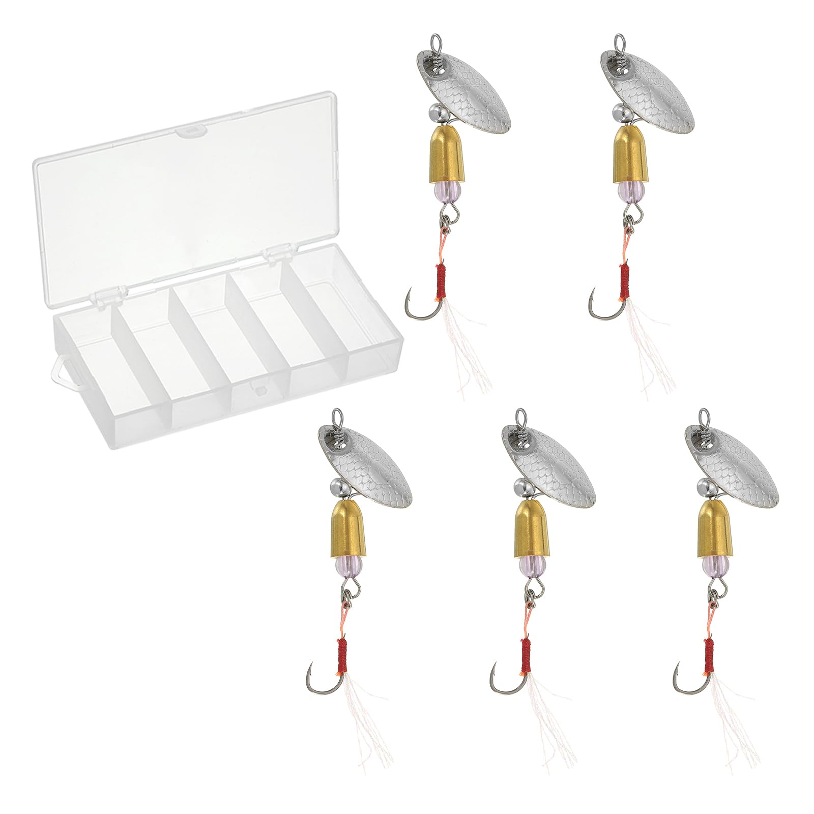 PATIKIL Fishing Lures Spinnerbait, 5 Pack Trout Lures Rooster Tail Fishing Lures Single Hook Trout Spinners 1/5 oz with Tackle Boxes for Freshwater Saltwater Fishing, Silver Tone