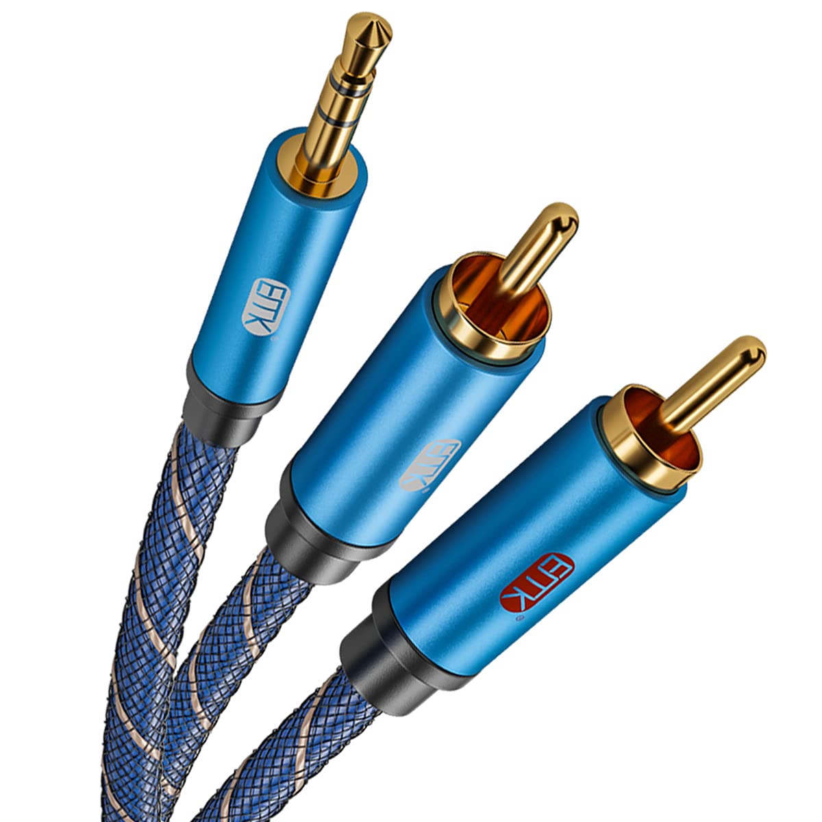EMK RCA Cable 3.5mm Male to 2RCA Male Stereo Audio Adapter Cable[Nylon Braided,Durable and Flexible] AUX RCA Y Cord (2M, 3.5mm Aux to 2RCA Audio Cable, Blue)