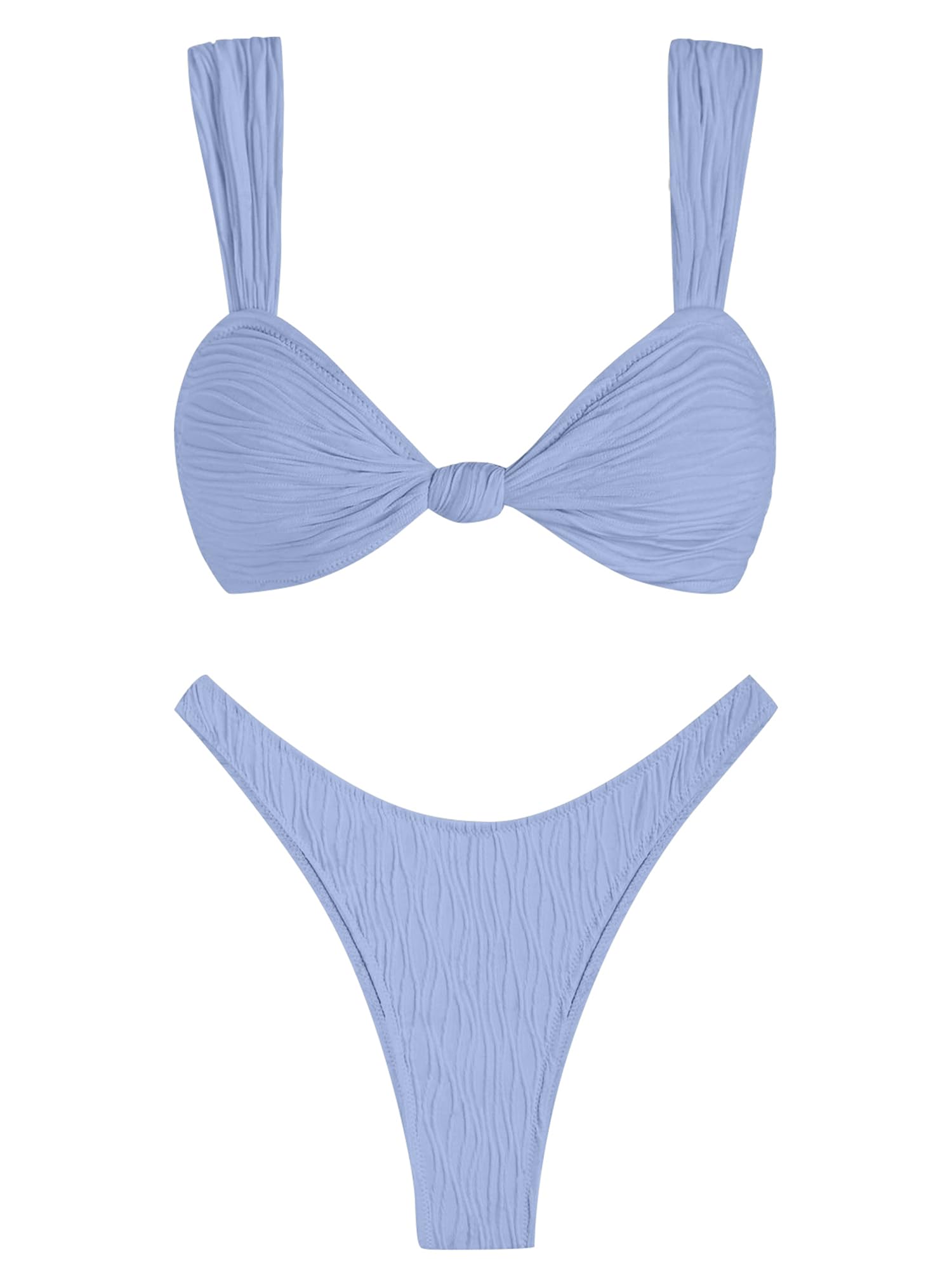 Photo 1 of ZAFUL 2025 Cheeky Bikini Sets for Women High Cut Swimsuit Textured Ribbed Bikini Thong Bathing Suit