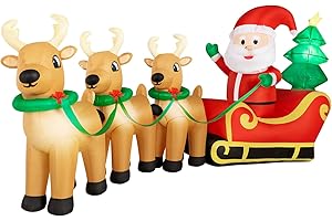 LITMUSTES 12FT Christmas Inflatables - Santa and Reindeer Yard Decorations, Large Inflatable Holiday Outdoor Display, Perfect for Christmas Parties and Lawn Décor