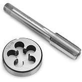 QWORK 1/2"-28 UNEF Tap and Die Set, HSS Right Hand Threading Tool Kit, Round Die and Plug Tap for Metal Machining