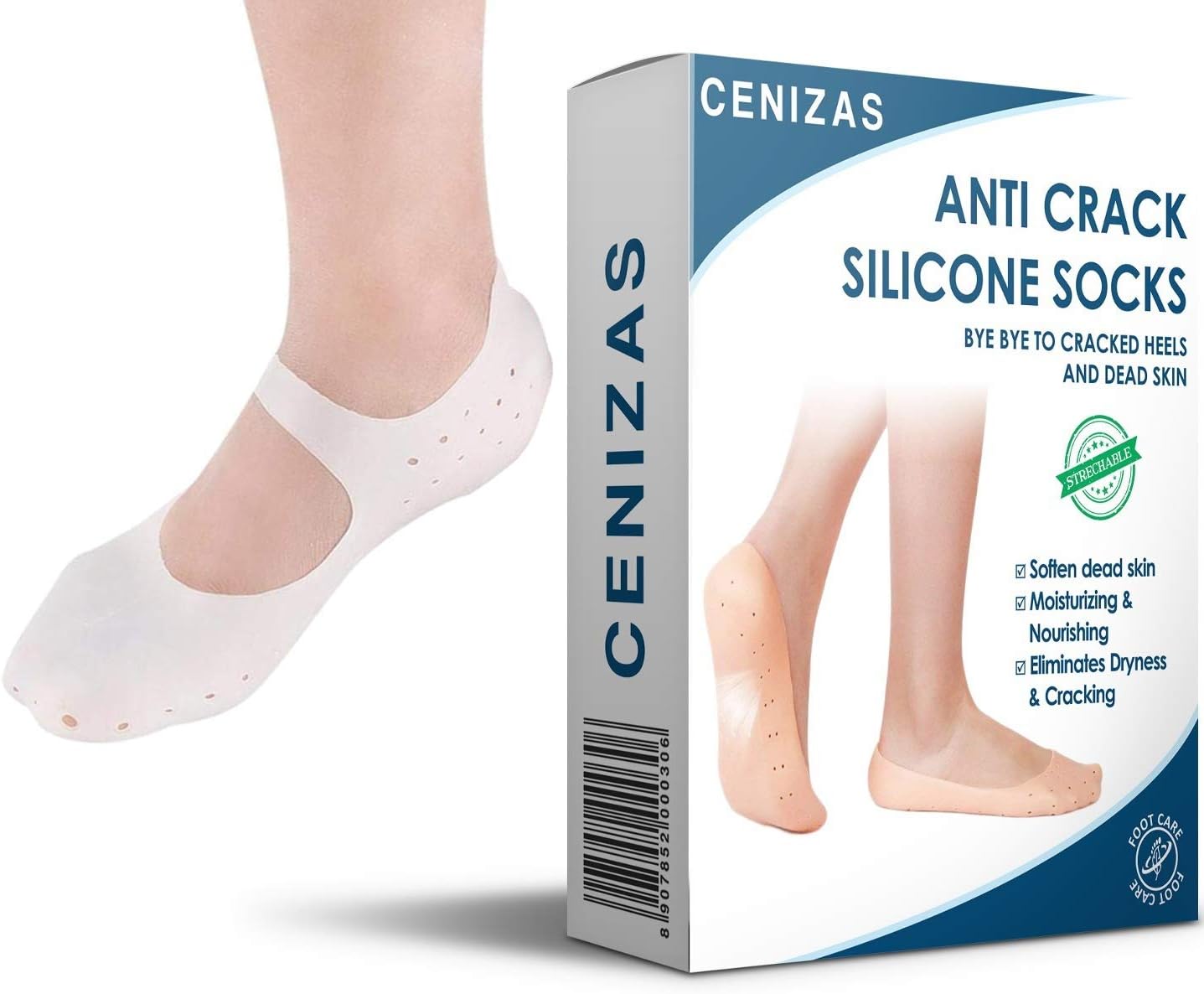 Cenizas Anti Crack Full Length Silicon Foot Protector Moisturizing Socks For Foot Care And Heel Cracks - Medium