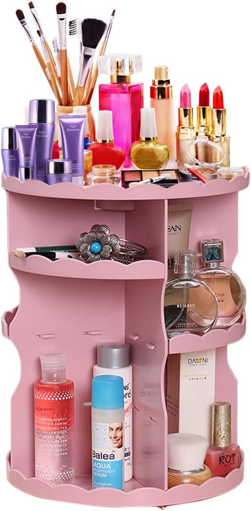 Big Little Goods 360-Degree Rotating Makeup Organizer Adjustable Cosmetic Storage Pink