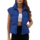 EGOCKAL Womens Cropped Puffer Vest Oversized Winter Sleeveless Zip Up Padded Jacket Outerwear Water-Resistant Warm Coat