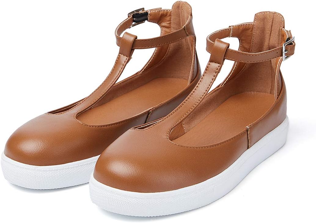 Vuticly Women's Mary Jane Shose Slip On Loafers Fashion T-Strap Buckle Flats Sandals Casual Sneakers Shoes
