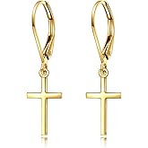 KECHO 14k Solid Gold Cross Earrings for Women Heart Leverback Dangle Drop Earrings Jewelry Birthday Gifts for Her