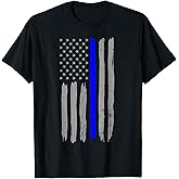 Vintage Thin Blue Line Shirt Police Support USA Flag T-Shirt
