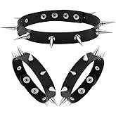 Manfnee Punk Gothic Bracelet Spike Rivet Cuff Bangle Metal Studded Wristband Necklace Adjustable
