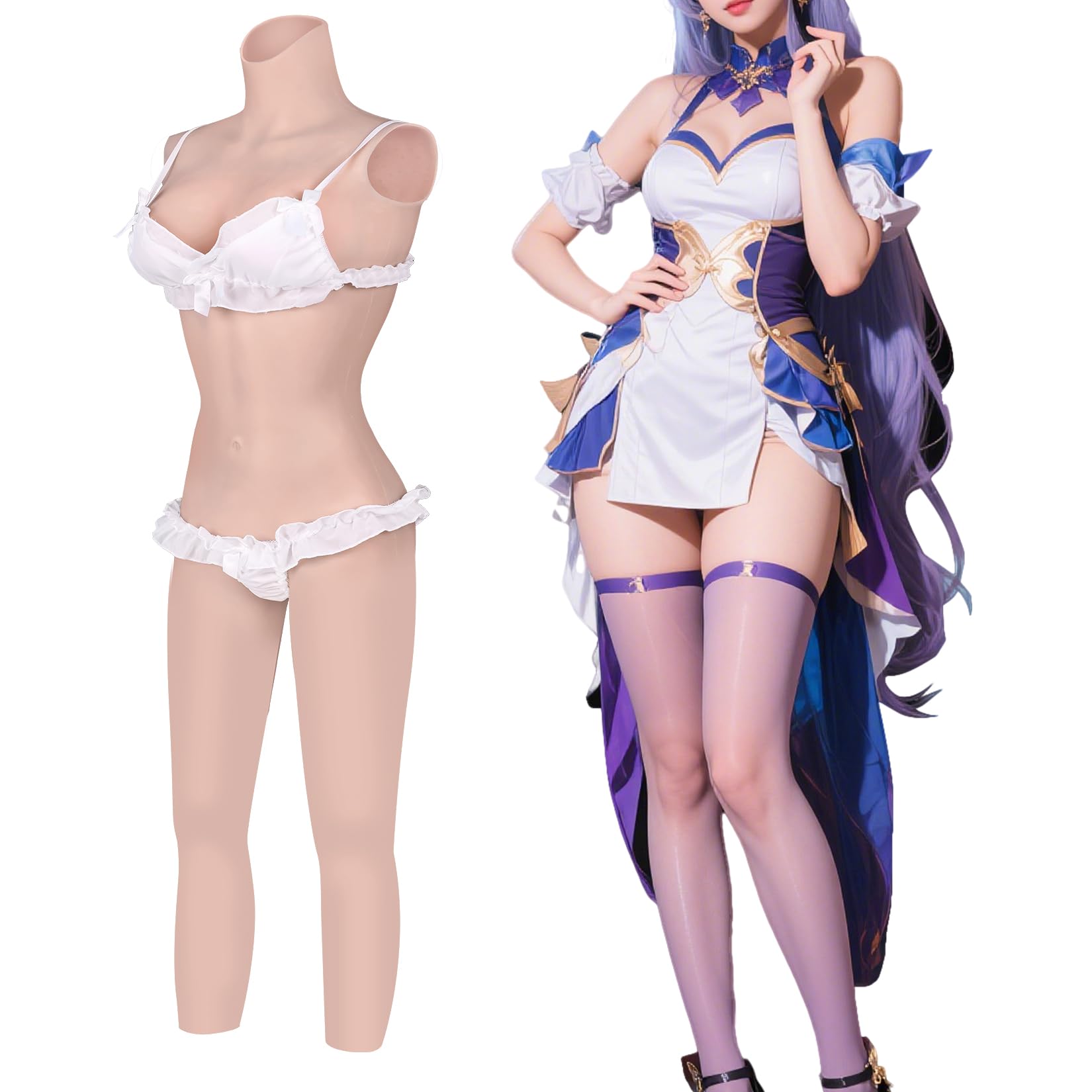 Photo 1 of YEEFAIRY Female Silicone Full Body Suit for Crossdresser High Neck Realistic Silicone Breast Plates Forms Cotton Transgender (Natural,B Cup,Penetrable Canal Type)