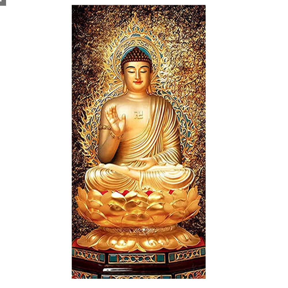 DCIDBEI 5D DIY Diamond Painting Kit Buddha 50x90 cm (Inner 45x85 cm) Diamond Embroidery Mosaic Pattern Wall Painting Painting by Numbers Kits Buddha Golden for Adults Large Diamond Painting Buddha