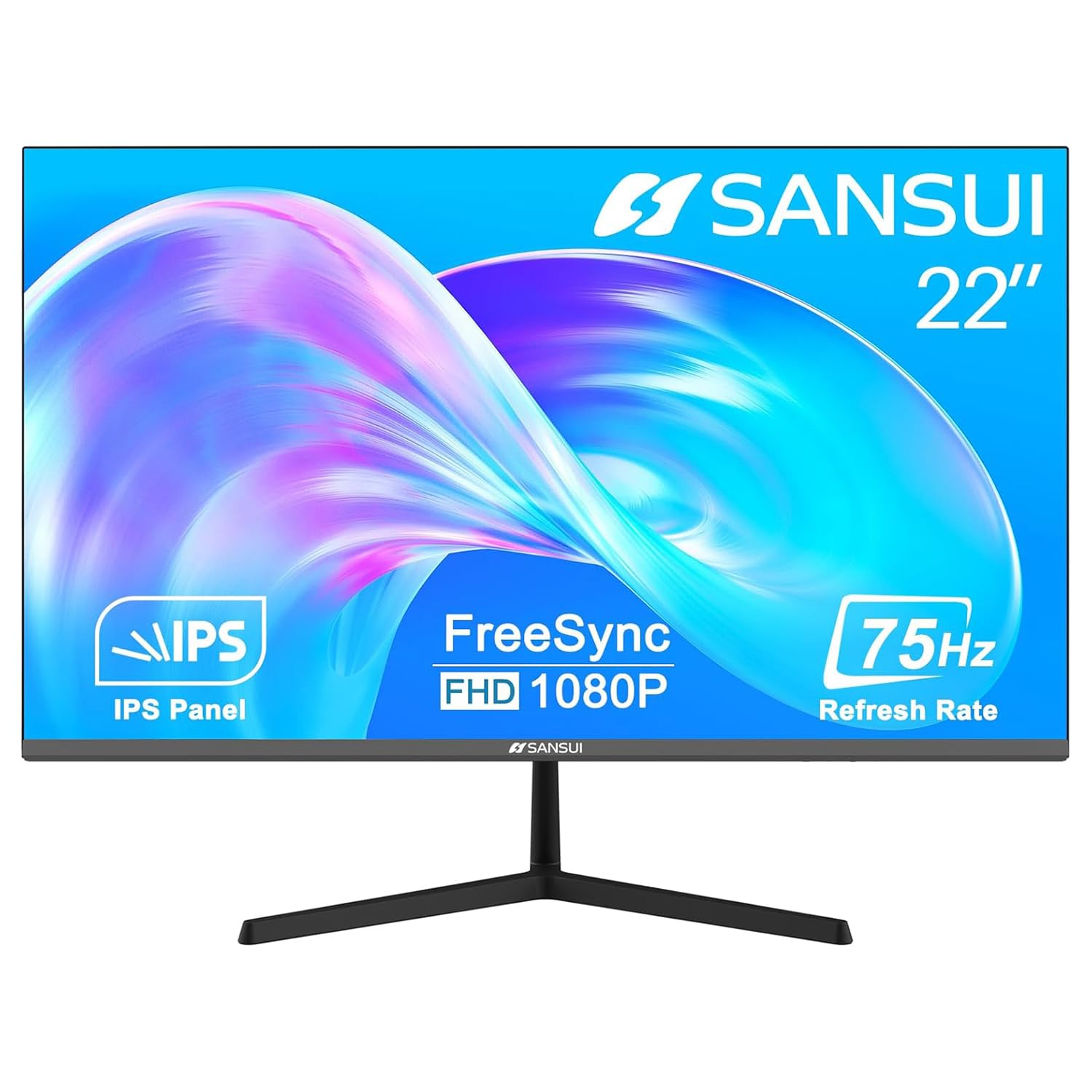 SANSUI Computer Monitor 22 inch IPS FHD 1080P PC Monitor 75Hz, Monitors with HDMI,VGA Ports, Eye Care, Desktop Monitor Ultra-Thin Tilt Adjustable VESA Mount (ES-22X3 HDMI Cable Included)