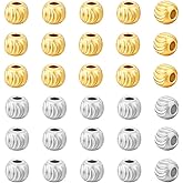 PH PandaHall 30pcs 925 Sterling Silver Spacer Beads, 3mm Small Round Textured Pattern Metal Bead for DIY Jewelry Earrings Bracelets Necklace Making, Golden/Silver