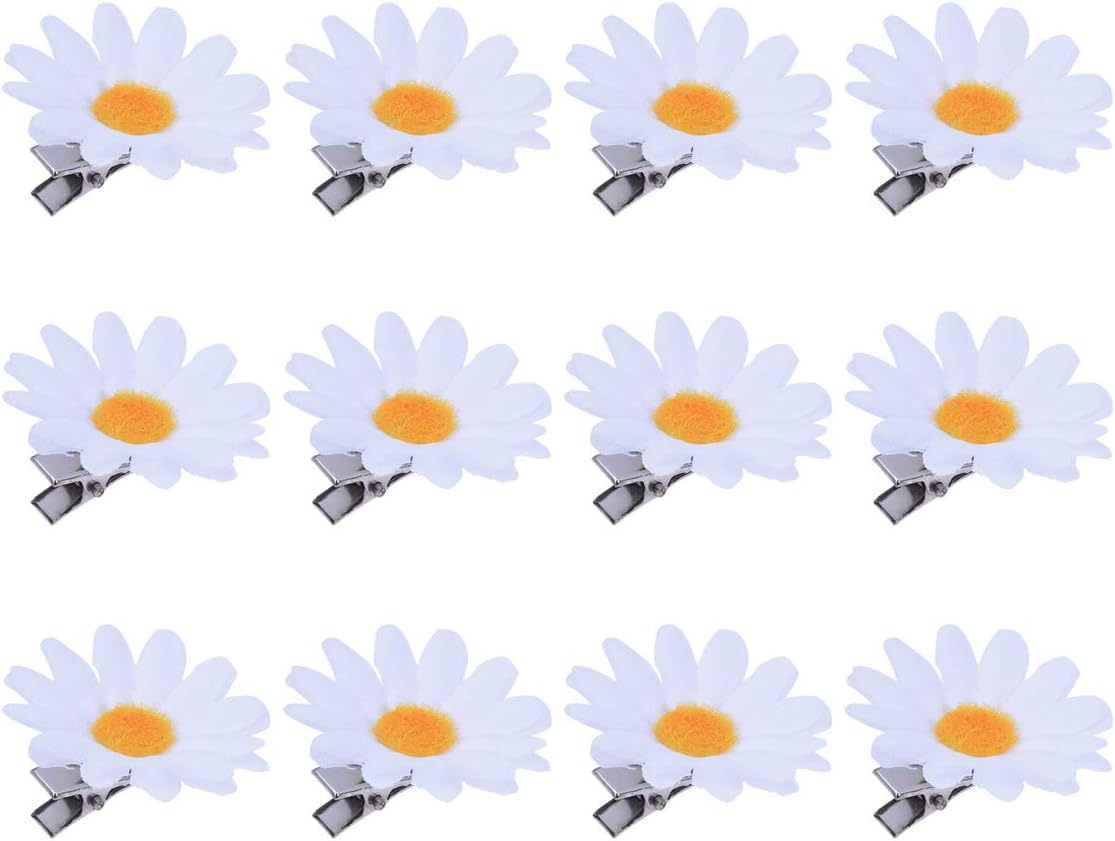 FRCOLOR 12pcs White Daisy Hair Clips, Elegant Simulation Daisy Flower Hair Barrettes for Women and Girls, 12 count (Pack of 1)