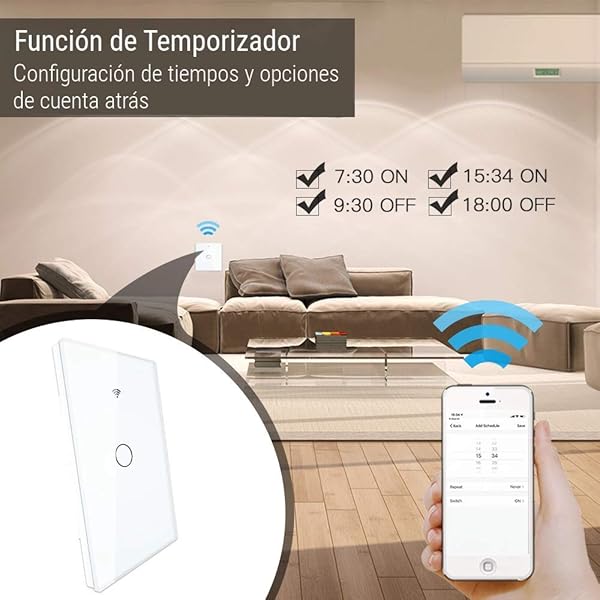 Interruptor WiFi Tctil Inteligente de Pared compatible con Alexa Google Home y Smart Life iOS y Android Programable Smartfy Doble