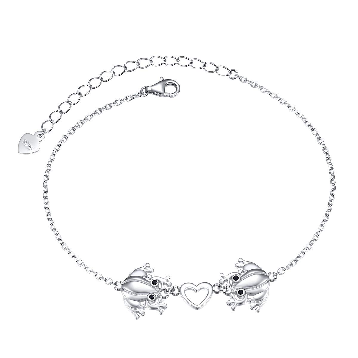 Flyow Heart Anklets for Women Girls Teens Sterling Silver Adjustable Seaside Foot Frog Animal Ankle Bracelet Jewelry 9 10 Inches (Frog)