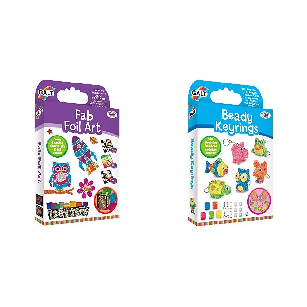 Galt Toys, Fab Foil Art, Craft Kit for Kids, Ages 6 Years Plus & Toys, Beady Keyrings, Craft Kit for Kids, Ages 6 Years Plus