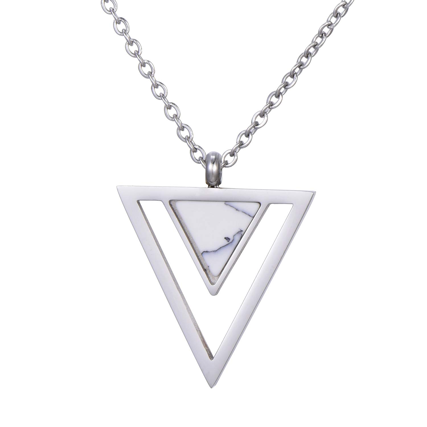 Morella Women's Necklace with Pendant Double Triangle White Silver Stainless Steel in Velvet Bag