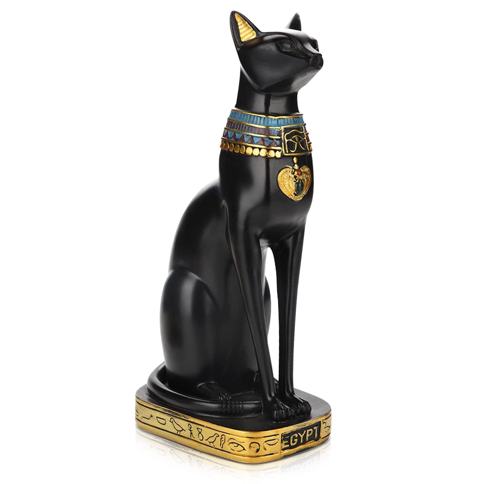 HERCHR Egyptian Cat Statue Ornaments Egyptian Cat Statue Ancient Egypt Black Cat Figurine Collectible 11.02in Length for Decoration Home Office Bar Luck Feng Shui Decor