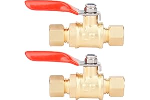 WHK 2 PCS Lead-Free Brass Ice Maker Shut Off Valve,1/4"Inch Compression x 1/4"Inch Compression Mini Ball Valve with Switch use for Refrigerator Water Line Fittings,Completely Shuts water flow off.