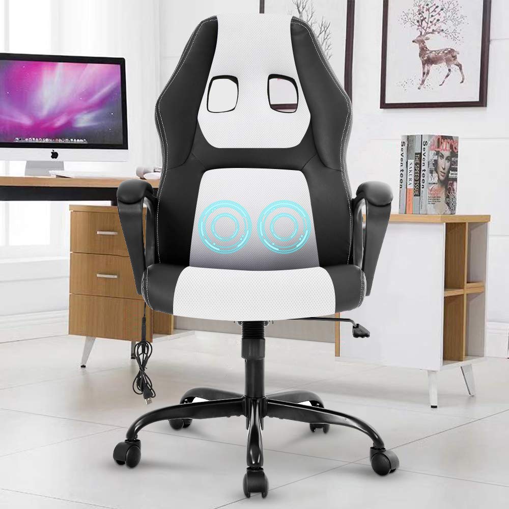 Silla para juegos Silla para computadora Silla de oficina Silla ergonómica de escritorio para PC con respaldo alto y masaje con soporte lumbar y apoyabrazos acolchados Estilo de carrera Silla giratoria ajustable barata para mujeres, hombres y adultos, col