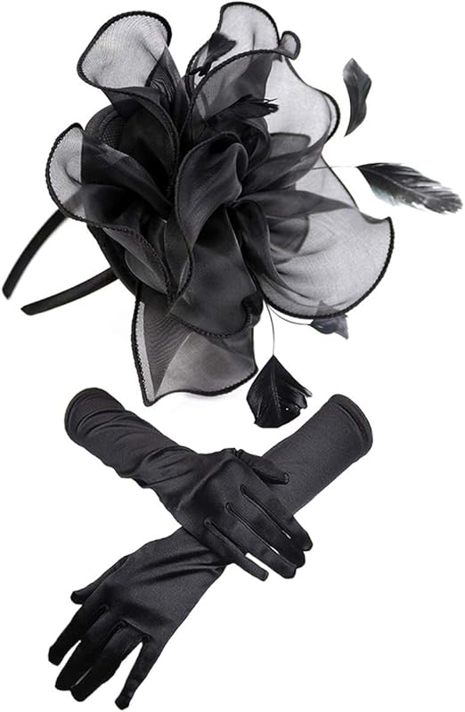 Women Fascinators and Gloves Set Ladies Kentucky Derby Hat Organza