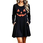 Decogiver Halloween Women's Long Sleeve Holiday Dress with Pockets