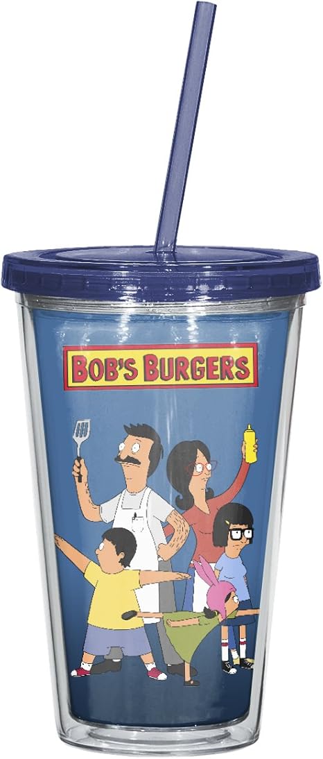 Amazon.com | Ripple Junction Bob's Burgers Super Hero Poses Drinking Cup with Straw: Tumblers 