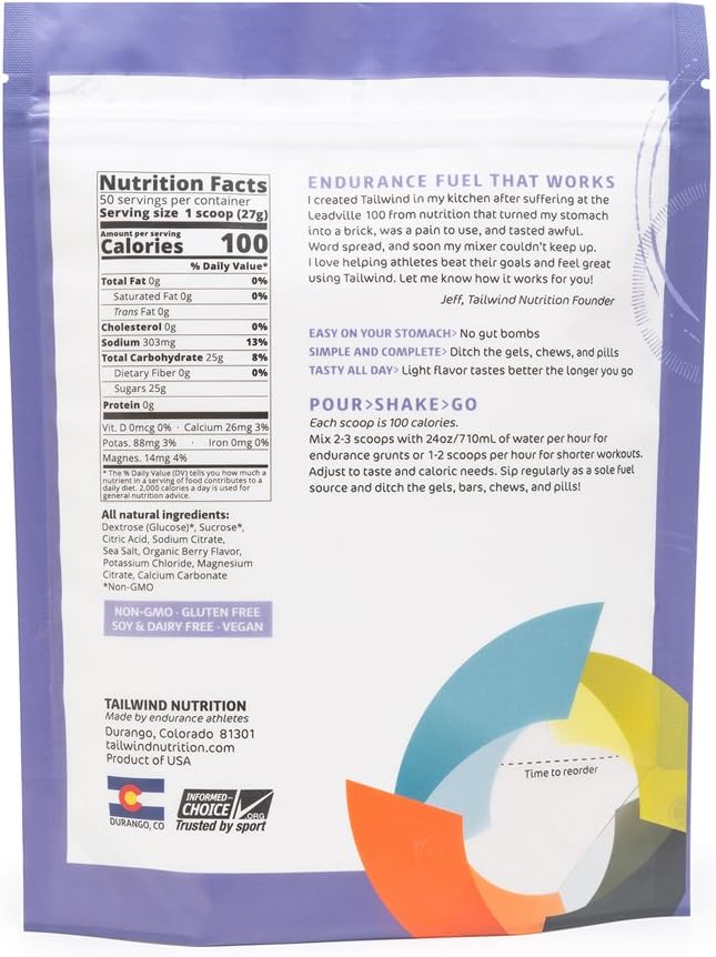 Tailwind Nutrition Mandarin Orange Endurance Fuel 30 Serving - Hydration Drink Mix with Electrolytes, Carbohydrates - Non-GMO, Gluten-Free, Vegan, No Soy or Dairy: Health & Personal Care