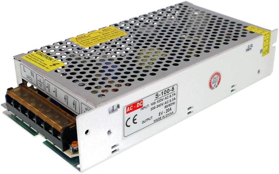 AC 110V/220V to DC 5V 20A 100W Switching Power Supply AC-DC Power adapter Transformer(5V 20A), Silver, 5V-20A-100W