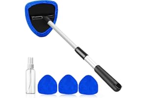 desin Windshield Cleaning Tool, Car Window Cleaner Windshield Cleaner with 4 Reusable and Washable Microfiber Pads and Extendable Handle Auto Inside Glass Wiper Kit (Dark Blue)